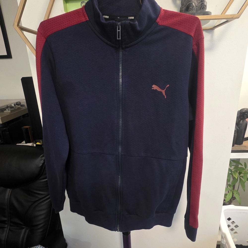 Puma Men's Zip-Up Sweater in Navy and Red